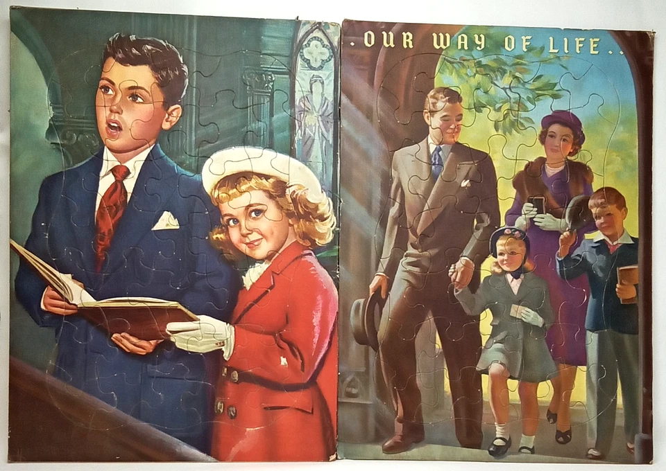 Depression Era Religious Puzzle Set Of 2 Our Way Of Life Tuco Made In USA 1930s - Image 1 of 4