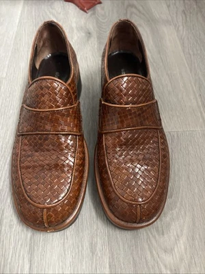 Stephane Kelian Rich Chocolate Leather Woven Platform Shoes 7.5 Made in France - Image 1 of 4