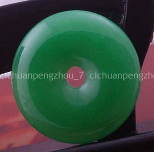 Vintage 50mm Imperial Grün Jade Edelstein Donut Kreis Anhänger Glücksamulett - Bild 1 von 3