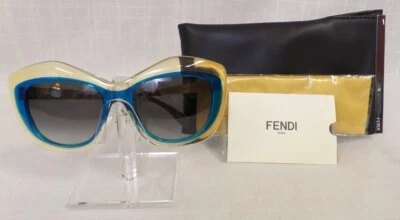 Очки солнцезащитные подлинные Fendi негабаритные 54 мм синие и золотистые кошачий глаз $470 - Изображение 1 из 4