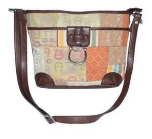 Etienne Aigner Crossbody Handbag Purse Brown Patchwork Logo Adjustable Strap - Picture 1 of 9