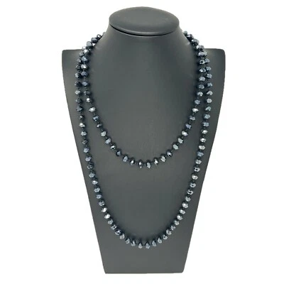 Collana Lunga Cristalli Piccoli Sfaccettati Donna Elegante Brillante Blu Notte - Immagine 1 di 2