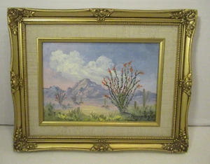 Vintage gerahmte Kunst Wüstenszene Bergkatus blühende Pflanzen Doty Humphrey - Bild 1 von 5