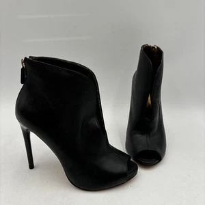 BCBGMaxazria Durres Black Leather Peep Toe Back Zip High Heel Ankle Boots, 6M - Picture 1 of 9