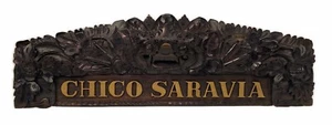 Chico Saravia Dark Carved Wood Sign Plaque Barong Rangda King Spirits Mask Flora - Picture 1 of 6