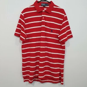 Polo Ralph Lauren Red White Stripes Mens Polo Shirt Size Large Collared - Picture 1 of 6