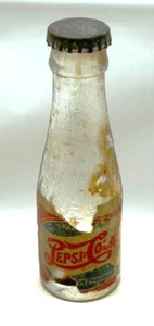Mini Pepsi Cola Glass Bottle - 3.5" - Double Dot Red White & Blue 1940's VINTAGE - Picture 1 of 8