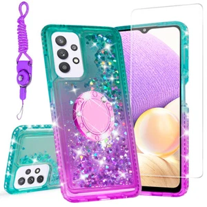 Custodia per Samsung Galaxy A32 5G custodia telefono glitter liquido diamante con vetro temperato - Foto 1 di 11