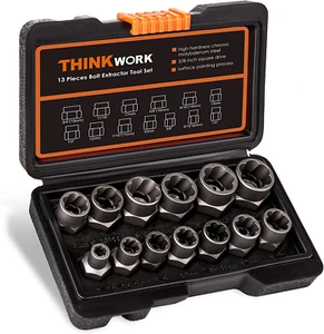 THINKWORK Bolt Extractor Kit, 13+1 Pieces Nut Extractor Socket Set, 3/8" Drive R - Picture 1 of 12