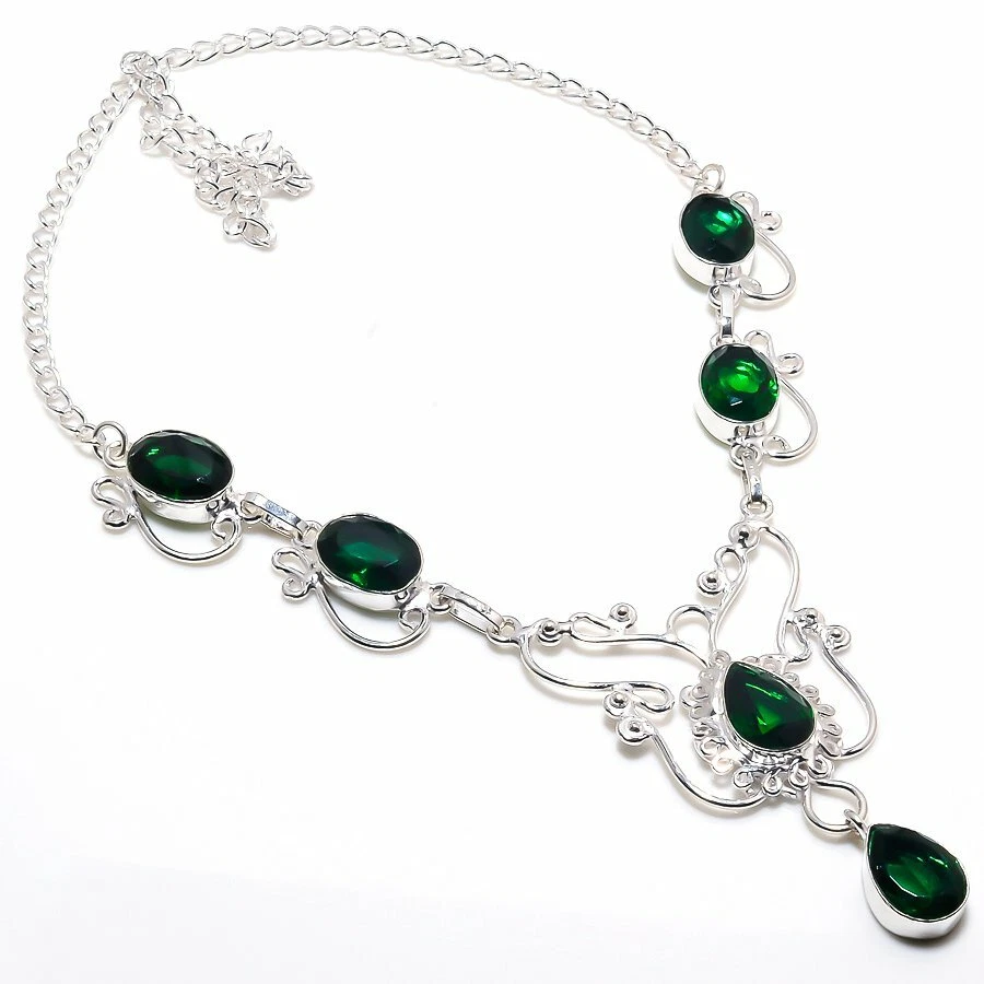 Chrome Diopside Gemstone Handmade 925 Sterling Silver Jewelry Necklaces Sz 18" - Image 1 of 1