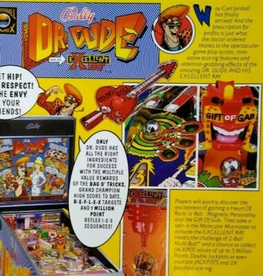 Dr Dude Pinball FLYER 1990 Original Flipper Game Promo Art Sci-Fi Humor Retro - Image 1 of 4