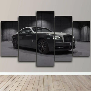 Black Rolls Royce Wraith Luxury Car HD Decorative 5 Piece Panel Canvas Wall Art - Picture 1 of 3