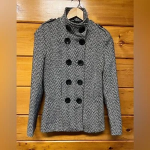 Herringbone Peacoat Size S Gray Double-Breasted Jacket Last Kiss - Picture 1 of 7