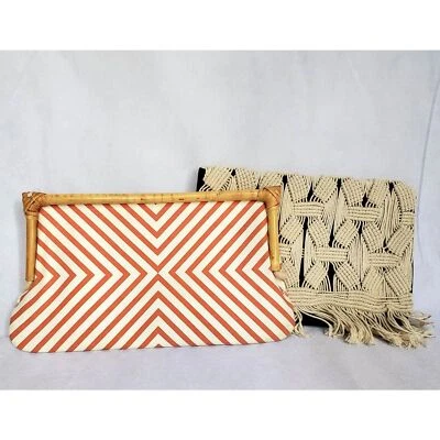 Lote de 2 Bolsos Clutch Boho Verano Stella & Dot y Donna Dixon Bambú Macramé Foto 1 de 4