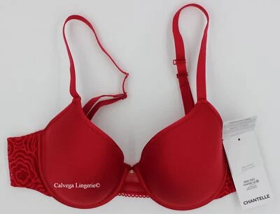 NWT Chantelle C13B60 "C Jolie" T-Shirt Convertible Memory Foam Lace Bra, Red 32D - Image 1 of 4