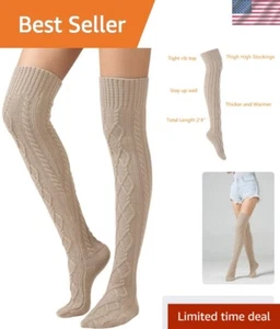 Women's Cable Knit Thigh High Boot Socks Extra Long Winter Stockings Leg Warmers - Picture 1 of 5