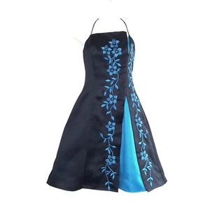 Morgan & Co. Vestido Formal Junior Negro y Turquesa Floral Bordado Con Cuentas - Imagen 1 de 9