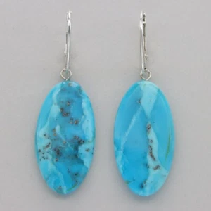 Pendientes Azul Ovalados TURQUESA Palanca Plata de Ley 925 Natural Genuino #29e - Imagen 1 de 8