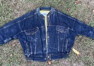 Vintage 90s Oversized Denim Bomber Trucker Jacket USA Made L Quilted Grunge - Picture 1 of 16