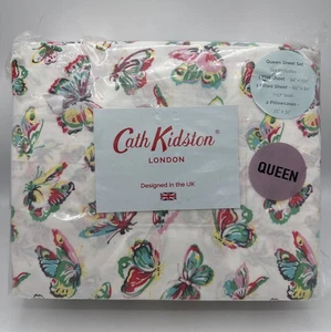Cath Kidston London QUEEN 4 Pc Sheet Set Butterflies 100% Cotton Percale NEW! - Picture 1 of 3