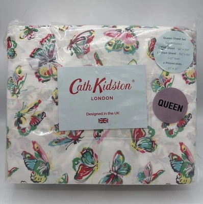 Cath Kidston London QUEEN 4 Pc Sheet Set Butterflies 100% Cotton Percale NEW! - Image 1 of 3