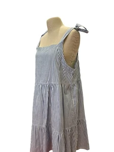Monki Womens Blue & White Striped Sleeveless Tiered Dress M - Picture 1 of 7