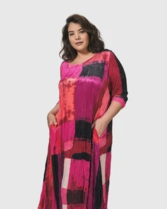 ALEMBIKA SUNSET STRIP MAXI DRESS, MAGENTA PINK BLACK Women's Dress SIZE L - Picture 1 of 9