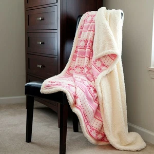 Lavish Home Fleece Sherpa Super Soft Blanket Throw - Pink Snow 50 x 60 - Picture 1 of 2