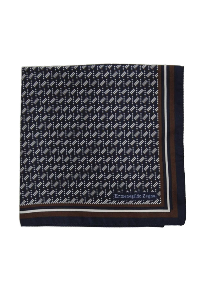 Ermenegildo Zegna Mens Silk Geometric Print Pocket Square Brown Size 12X12" - Image 1 of 4