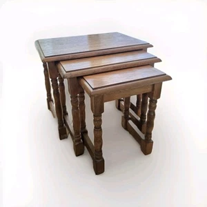 Oak and Walnut Nest of Three Graduated Tables - Picture 1 of 10