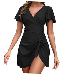 One Piece Swimdress for Women Tummy Control Swimsuits Swim Dress Large Black - Picture 1 of 7