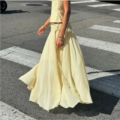 NWT H&M S/S 2025 Chiffon Circle Maxi Skirt Pale Butter Yellow 1284971001 4 8 10 - Image 1 of 4