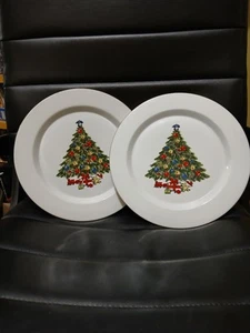 Pair Of Sea Gull Fine China - Christmas Tree 10-1/2" Dinner Plate New Old Stock - Picture 1 of 7