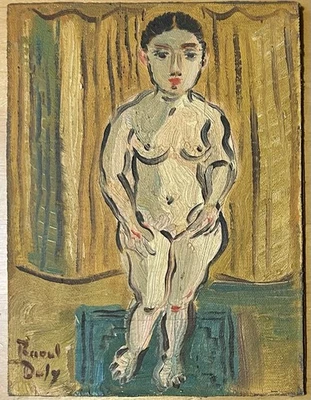 Raoul Dufy Oil Study For Le Nu Sur Fond Jaune Thick Old Canvas On Board Original - Image 1 of 4