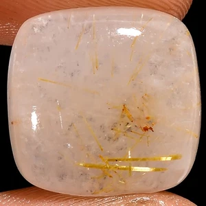 Natural Golden Rutile Quartz Cushion Cabochon Gemstone 11 Ct. 14X14X5 mm X-10301 - Picture 1 of 2