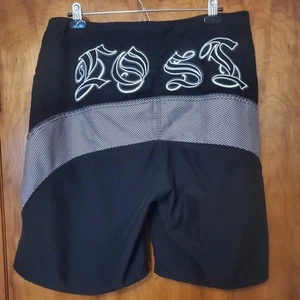 Lost Enterprises Board Shorts Men's 36 Black Script Graffiti Mayhem Trunks Vtg - Picture 1 of 16