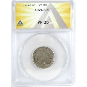 1924 S Indian Head Buffalo Nickel VF 25 ANACS 5c Coin SKU:I16289 - Picture 1 of 4