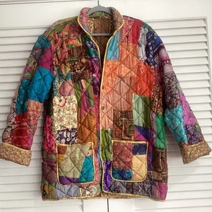 C:EED Vintage Seiden Sari Patchwork Wende Bunt Steppjacke Gr. L - Bild 1 von 19