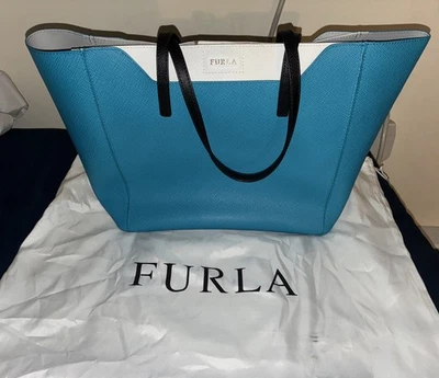 Bolso de Mano FURLA Open Top Mediano Divide-It Azul Grano Cruzado Cuero Turquesa Foto 1 de 4