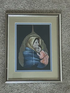 Madonna & Kind Blatt Gemälde Rahmen = 10 1/2” x 12 1/2” Mid Century  - Bild 1 von 4