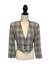 Vintage Womens AVANT PREMIERE Gray Wool Houndstooth 2 Button Blazer Jacket Small