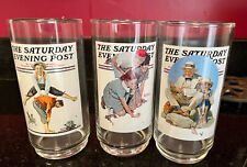 Norman Rockwell Saturday Evening Post Glasses Set of 3 Perfect Condition Vntg