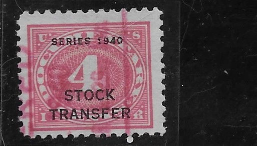 US Scott RD45, Revenue, Stock Transfer, 4 Cent, Series of 1940, Used, NG, F/VF - Image 1 of 1