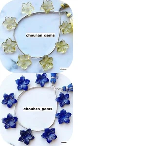 6 piezas gemas de cuentas talladas a mano con forma de flor de lapislázuli de cuarzo limón, tamaño 15 mm - Imagen 1 de 5