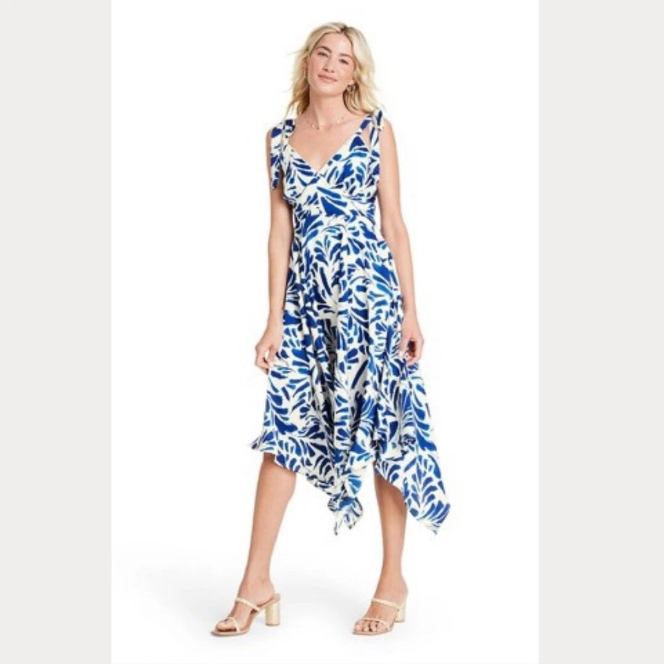 ALEXIS for Target Botanical Blue Tie Strap Asymmetrical Hem Dress - Size XXS