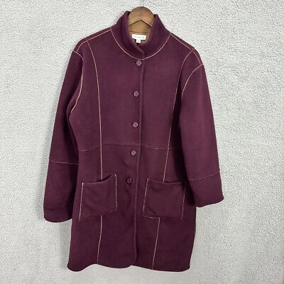 Susan Graver Purple Beige Button-Up Reversible Fleece Coat Womens Medium Retro - Image 1 of 4