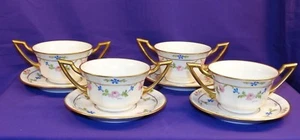 SET OF 4 LIMOGES FRANCE FLAMBEAU CREAM SOUP CUPS W/ LINERS PARATOUD FRERES 1903 - Picture 1 of 8