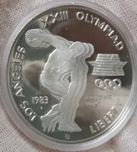 1983 US Mint Olympic Commemorative Olympiad Silver Dollar - Discus Thrower - Picture 1 of 3