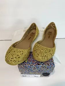 Mini Melissa + Campana Girls Gold ZigZag Mary Jane Size 1 New - Picture 1 of 4
