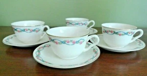 HALL WILDFIRE CUP AND SAUCERS Pink & Blue Floral - SET OF 4 - Picture 1 of 4